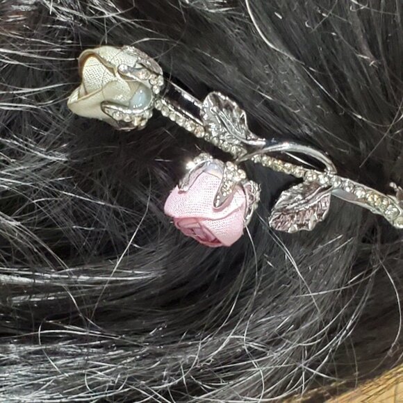 Mauve & Sage Green - Petite Silk Roses Hair Barrette - Hair Clip - Picture 3 of 7